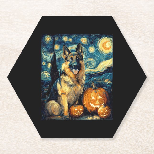 Cute German Shepherd Dog Halloween Jack O Lantern  Paper Coaster (Front)