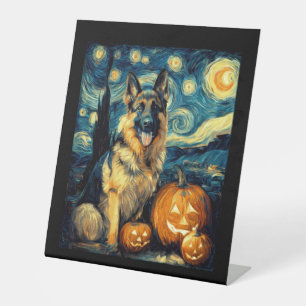 Cute German Shepherd Dog Halloween Jack O Lantern  Pedestal Sign
