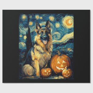 Cute German Shepherd Dog Halloween Jack O Lantern  Wrapping Paper