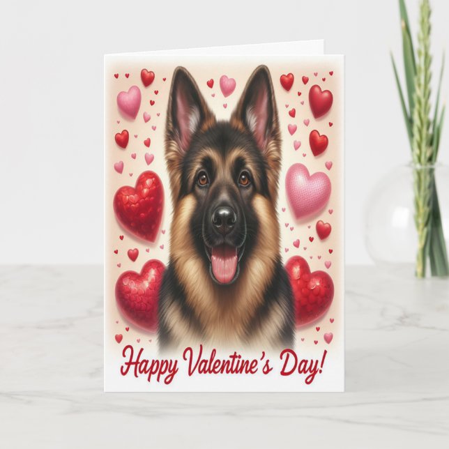 Cute German Shepherd Dog Happy Valentine's Day Holiday Card (Front)