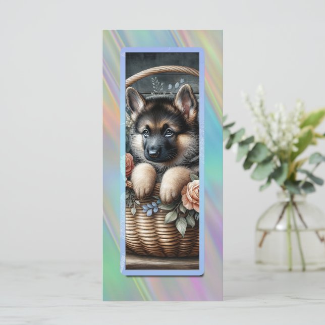 Cute German Shepherd Dog In A Basket (Standing Front)