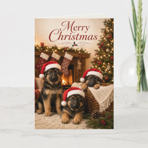 Cute German Shepherd Dog Puppies Merry Christmas Card