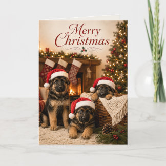 Cute German Shepherd Dog Puppies Merry Christmas Card