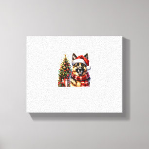 Cute German Shepherd Dog Santa Hat Christmas Tree  Canvas Print