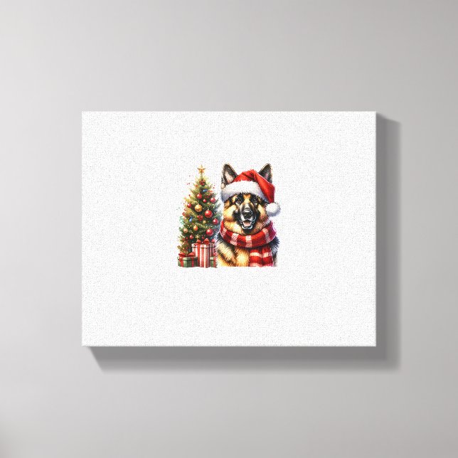 Cute German Shepherd Dog Santa Hat Christmas Tree  Canvas Print (Front)