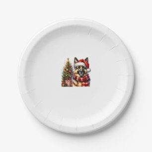 Cute German Shepherd Dog Santa Hat Christmas Tree Paper Plate