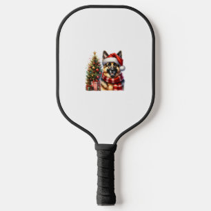 Cute German Shepherd Dog Santa Hat Christmas Tree Pickleball Paddle