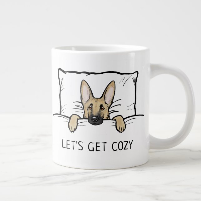 Cute German Shepherd Dog Tucked in Bed Large Coffee Mug (Right)