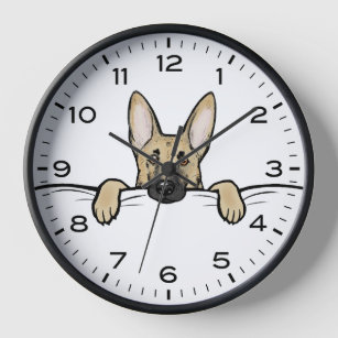 Cute German Shepherd Dog with Numbers and Minutes Clock