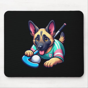 Cute German Shepherd Field Hockey Puppy Mascot Mouse Pad