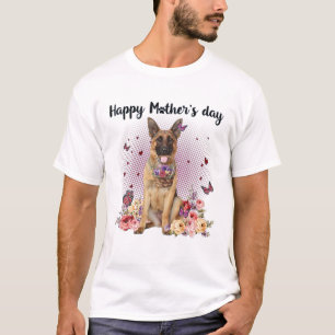 Cute German Shepherd Mom Flower Happy Mother's Day T-Shirt