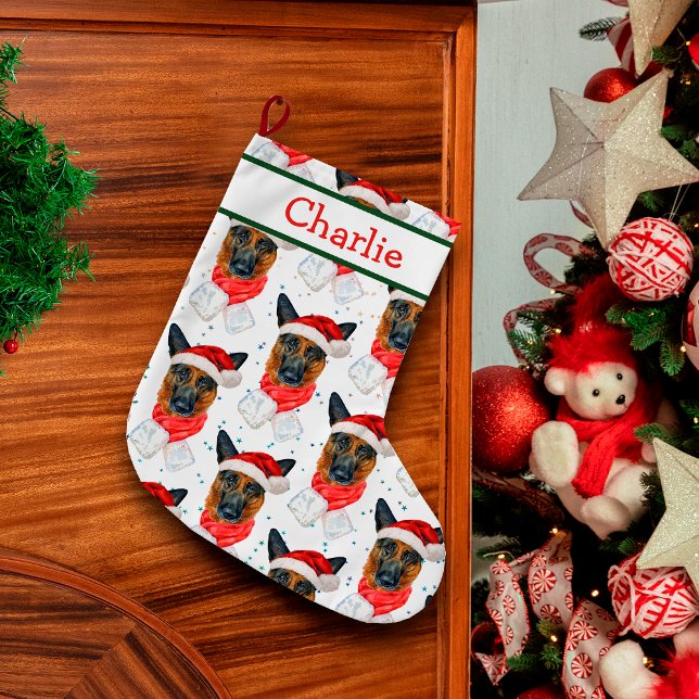 Cute German Shepherd Pattern Dog's Name  Large Christmas Stocking (Creator Uploaded)