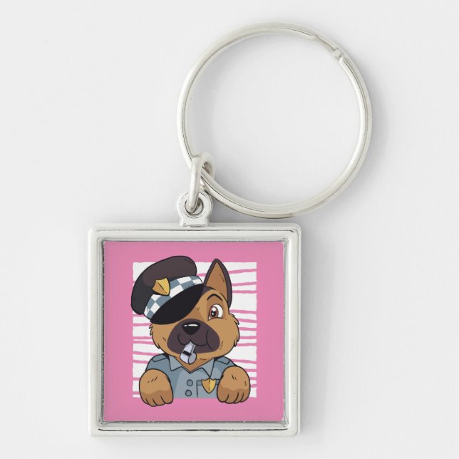 Cute German Shepherd Police Puppy Keychain (Front)