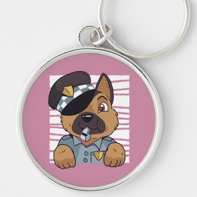 Cute German Shepherd Police Puppy Keychain (Front)