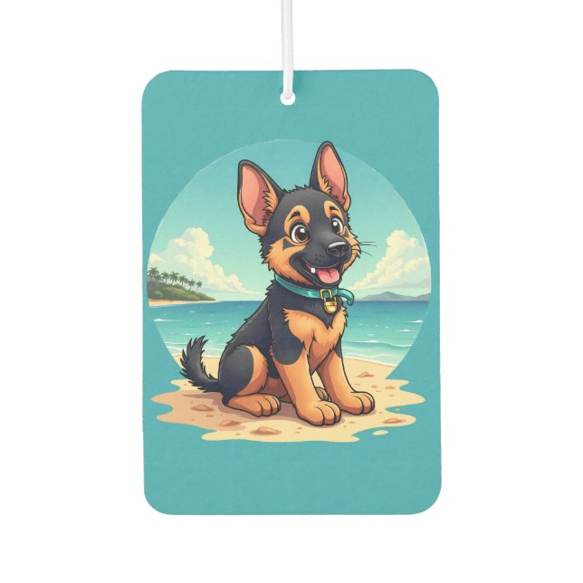 Cute German Shepherd Puppy Beach Illustration Air Freshener (Front)
