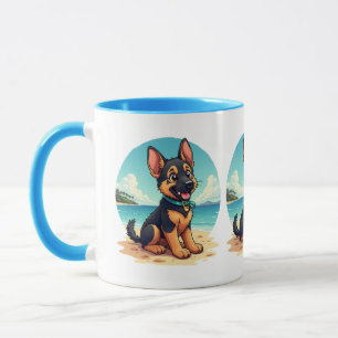 Cute German Shepherd Puppy Beach Illustration Mug