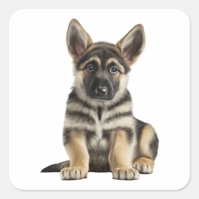 Cute German Shepherd Puppy Cartoon Dog  Square Sticker (Front)