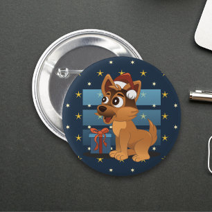 Cute German Shepherd puppy Cartoon Starry night 2 Inch Round Button