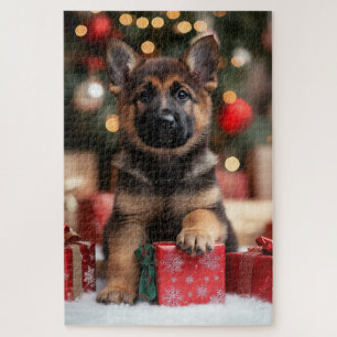 Cute German Shepherd Puppy Dog Christmas Jigsaw Puzzle