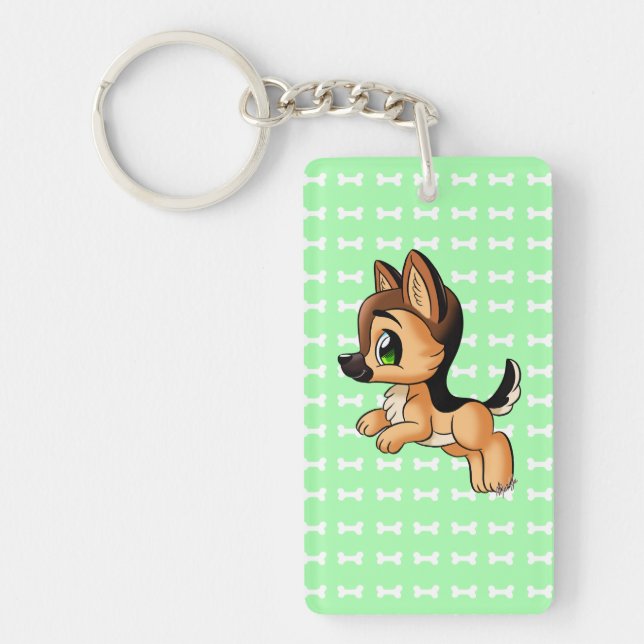 Cute German Shepherd Puppy Double Sided Keychain (Front)
