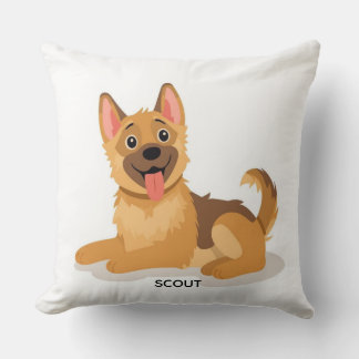 Cute German Shepherd Puppy Illustration Decorative Throw Pillow