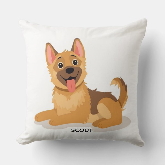 Cute German Shepherd Puppy Illustration Decorative Throw Pillow (Front)