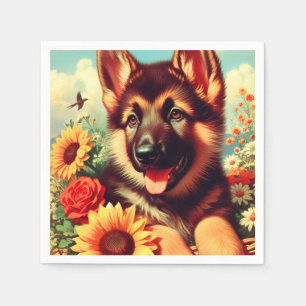 Cute German Shepherd Puppy Painting Napkin