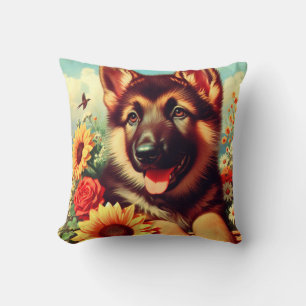 Cute German Shepherd Puppy Painting Throw Pillow