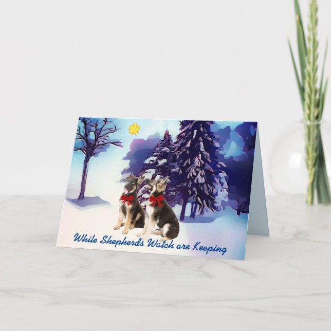 Cute German Shepherd Pups Christmas Card (Front)