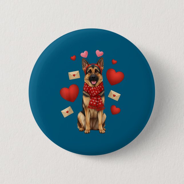Cute German Shepherd Valentine’s Day Dog Mom - Ger 2 Inch Round Button (Front)