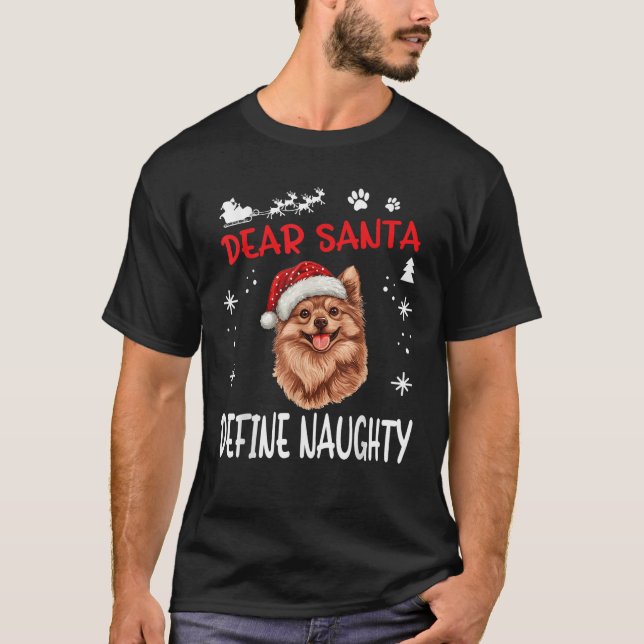 Cute German Spitz Dog Christmas Dear Santa Define  T-Shirt (Front)