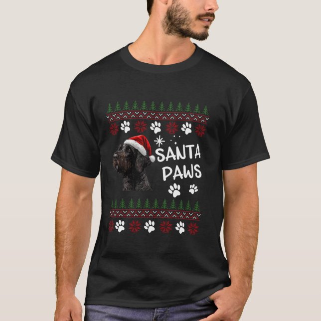 Cute German Wirehaired Pointer Dog Ugly Christmas  T-Shirt (Front)