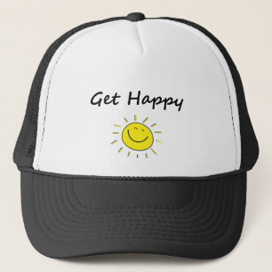 Cute Get Happy Smiling Sun Face Light-Color Trucker Hat