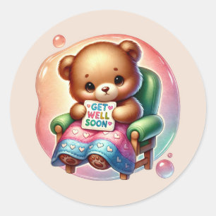 Cute get well soon bear classic round sticker
