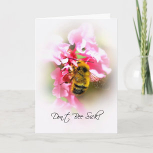 Cute Get Well Soon, Bumble Bee On Pink Flowers Card