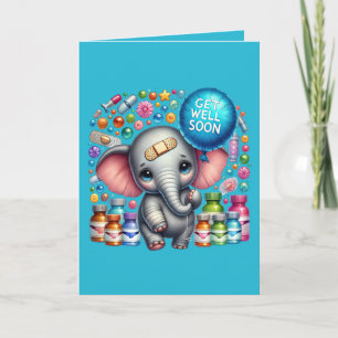 Cute get well soon elephant add message  card