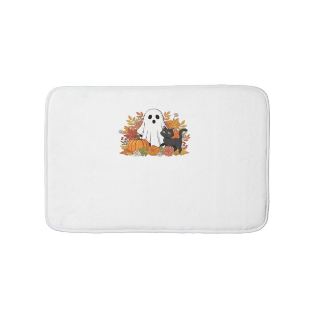 Cute Ghost and Black Cat Classic T-Shirt Bath Mat (Front)