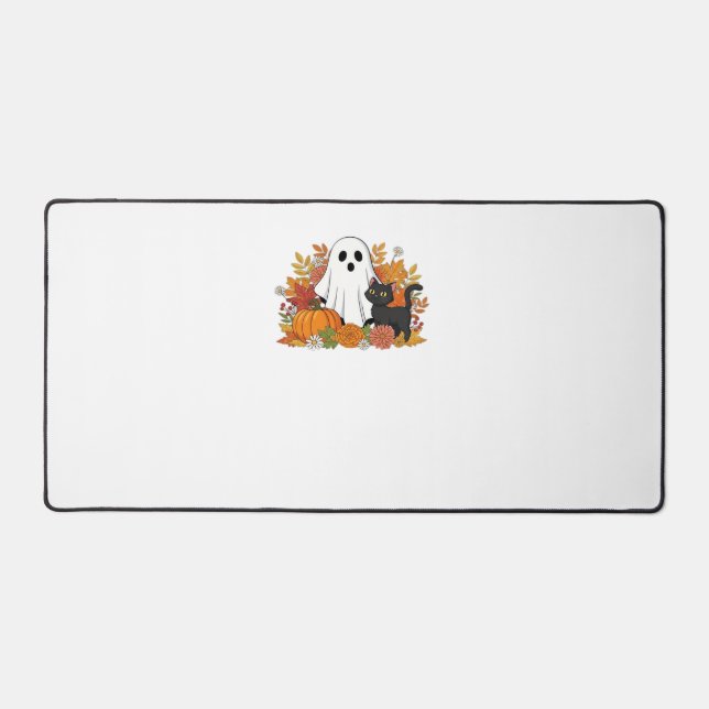 Cute Ghost and Black Cat Classic T-Shirt Desk Mat (Front)