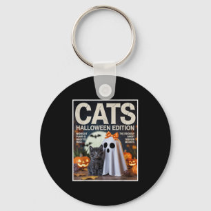 Cute Ghost And Black Cat Funny Halloween Zine Grap Keychain