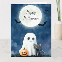 Cute Ghost and Black Cat Halloween