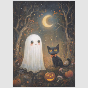 Cute Ghost and Black Cat Halloween Decoupage Tissue Paper