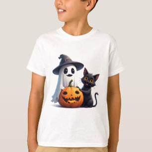 Cute Ghost And Black Cat Halloween 🎃 T-Shirt