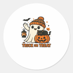 Cute Ghost and Black Cat Trick or Treat Classic T- Classic Round Sticker