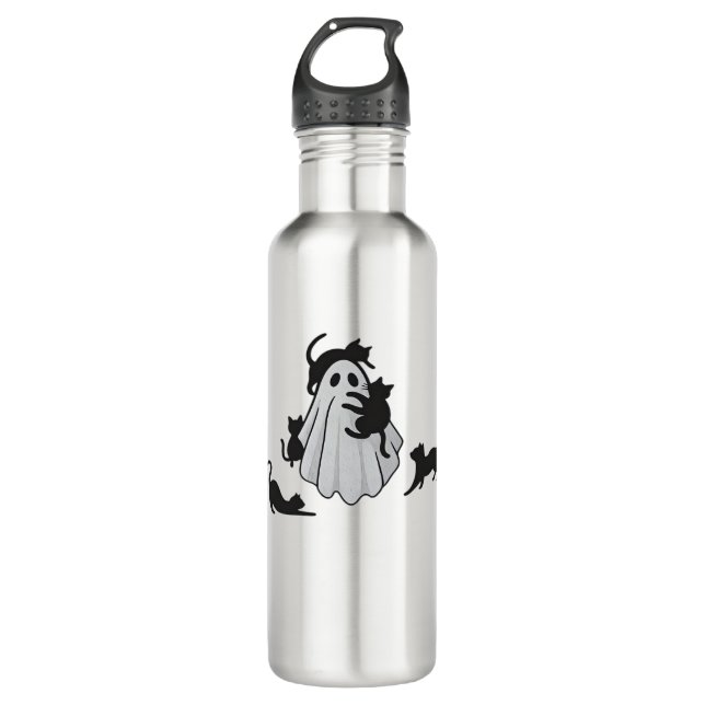 Cute Ghost and Black Cats Classic T-Shirt 710 Ml Water Bottle (Front)