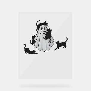 Cute Ghost and Black Cats Classic T-Shirt Acrylic Sign