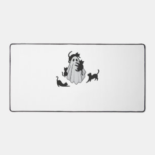 Cute Ghost and Black Cats Classic T-Shirt Desk Mat