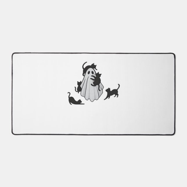 Cute Ghost and Black Cats Classic T-Shirt Desk Mat (Front)