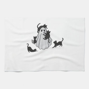 Cute Ghost and Black Cats Classic T-Shirt Kitchen Towel