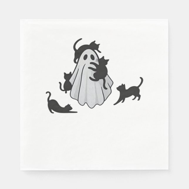 Cute Ghost and Black Cats Classic T-Shirt Napkin (Front)