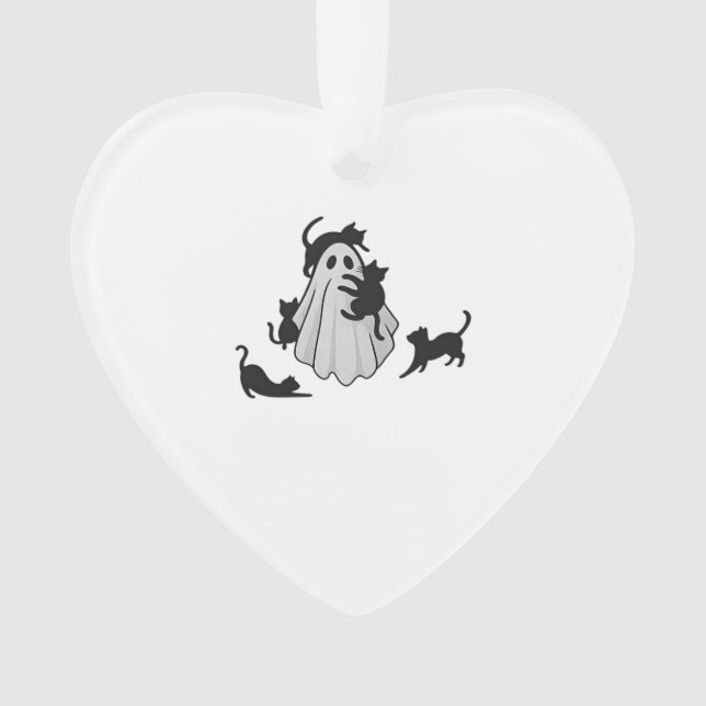 Cute Ghost and Black Cats Classic T-Shirt Ornament (Front)